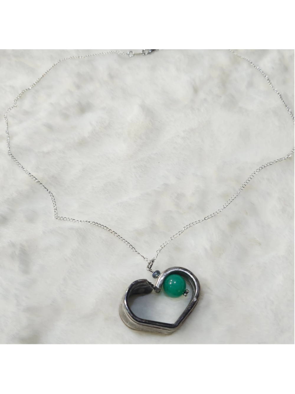 Heart Pendant Necklace Handmade Spoon handle Pendant W/bead aged S mono
